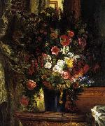 Eugene Delacroix A Vase of Flowers on a Console oil on canvas